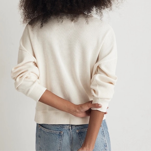NWOT Madewell Waffle Knit Boxy Sweatshirt Tee in Antique Cream - Picture 3 of 7
